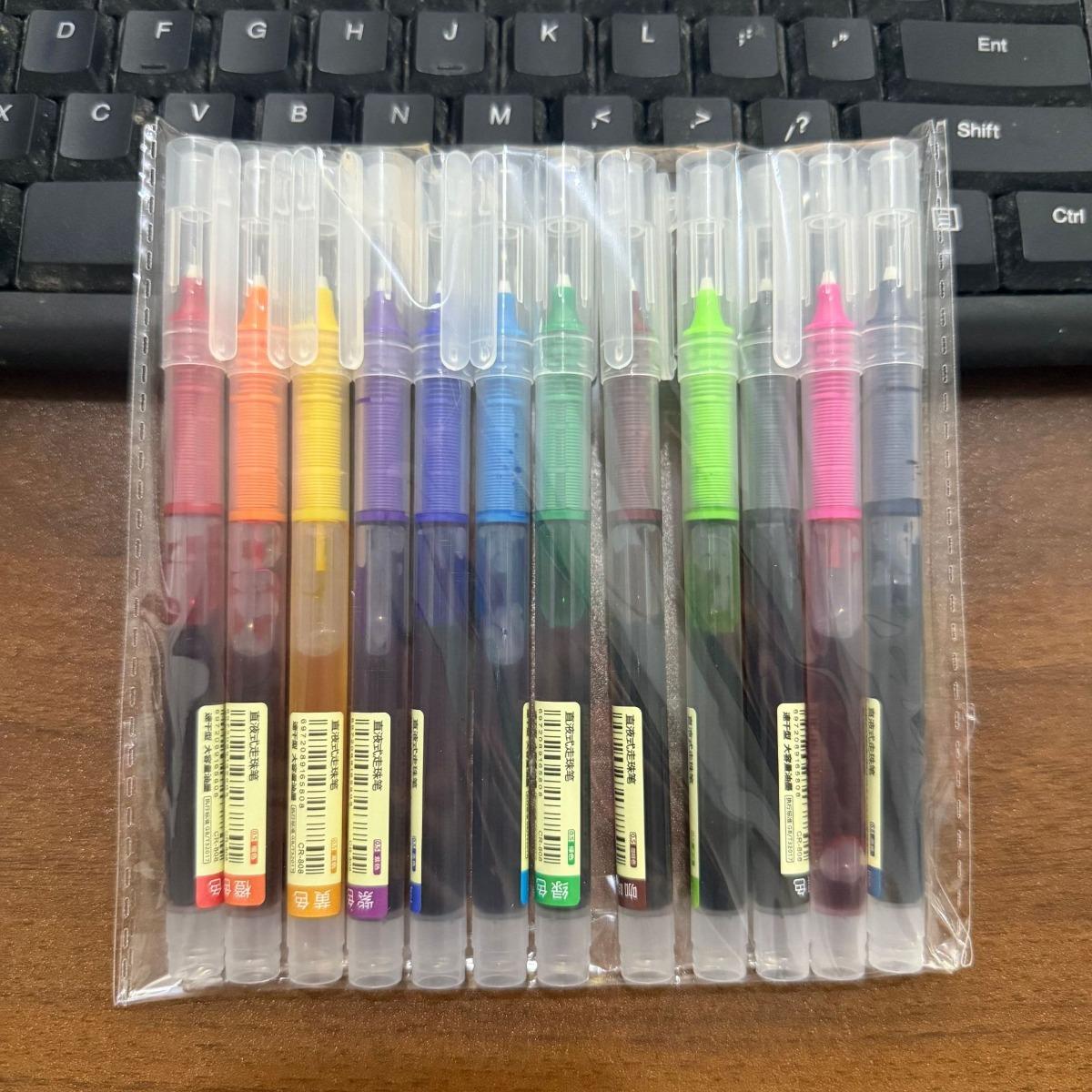 12 Color 0.5mm Straight Liquid Ballpoint Pen, Quick Drying Color Neutral Pen, Needle Tip Carbon Pen, Water-based Large Capacity Neutral Pen 12pcs
