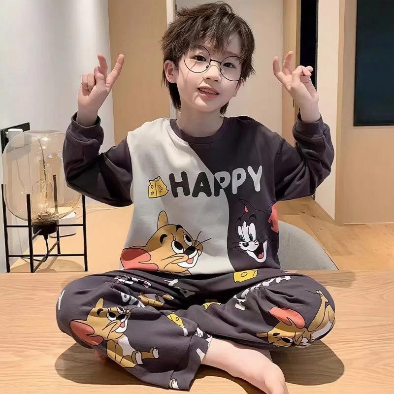 Boys' Cartoon Pajama Set: Long Sleeve & Pants in Spring/Autumn Styles for Medium to Large Kids & Teens