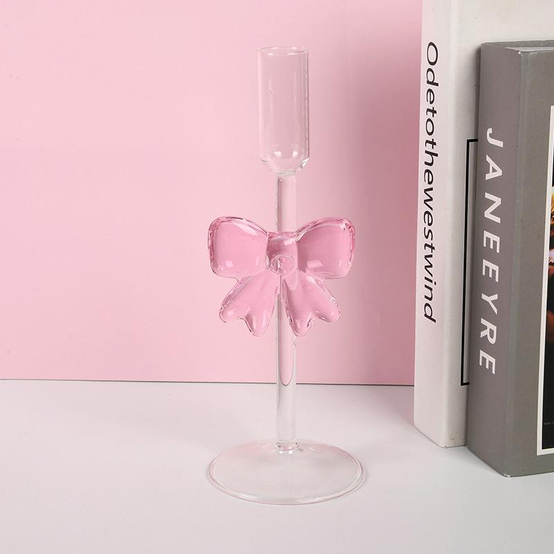 Light Luxury Pink Large Bow Glass Cup Heat-Resistant Glasses Goblet Champagne Bow Handle Glass Cup Cold Drink Cup