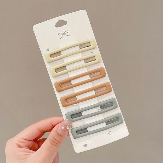 6Pcs Girl Hairpin Matte Color Rectangular Hair Clips Stable Non-Slip BB Clip Face Slimming Versatile Hair Styling Tool