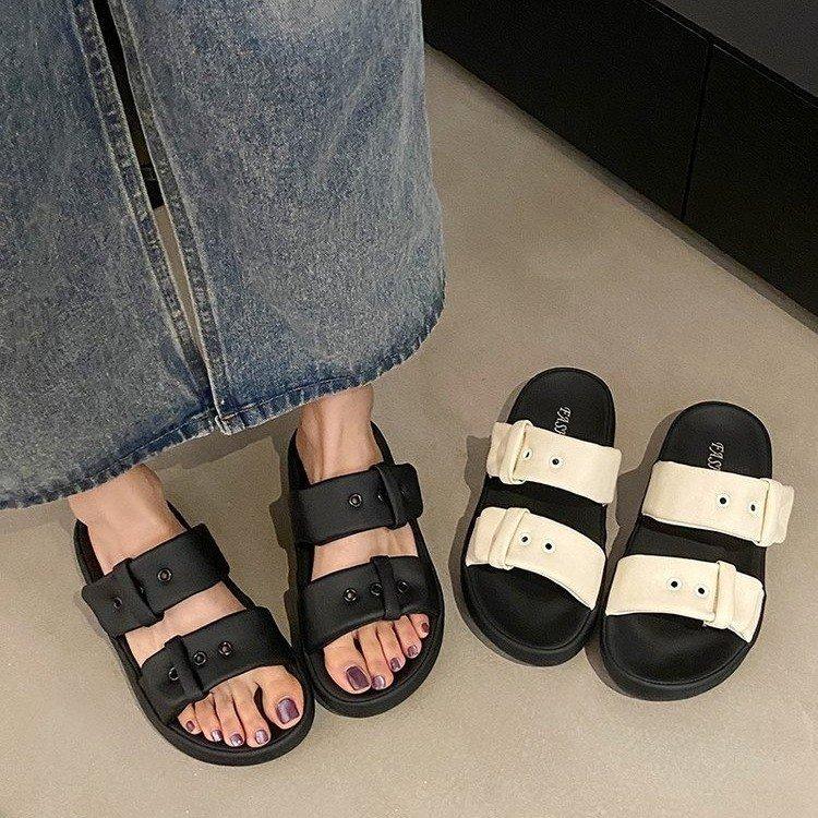 Simple Internet celebrity outer wear soft-soled slippers women's ins summer 2025 new black non-slip premium cool slippers