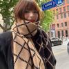 Scarf for Girls New Winter Double Sided Versatile High-end Warm and Thickened Wool Knitted Plaid Scarf Trendy