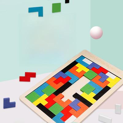 Drewniane Puzzle Tetris z Geometrycznymi Klockami: Edukacyjna zabawka dla dzieci do wczesnego rozwoju