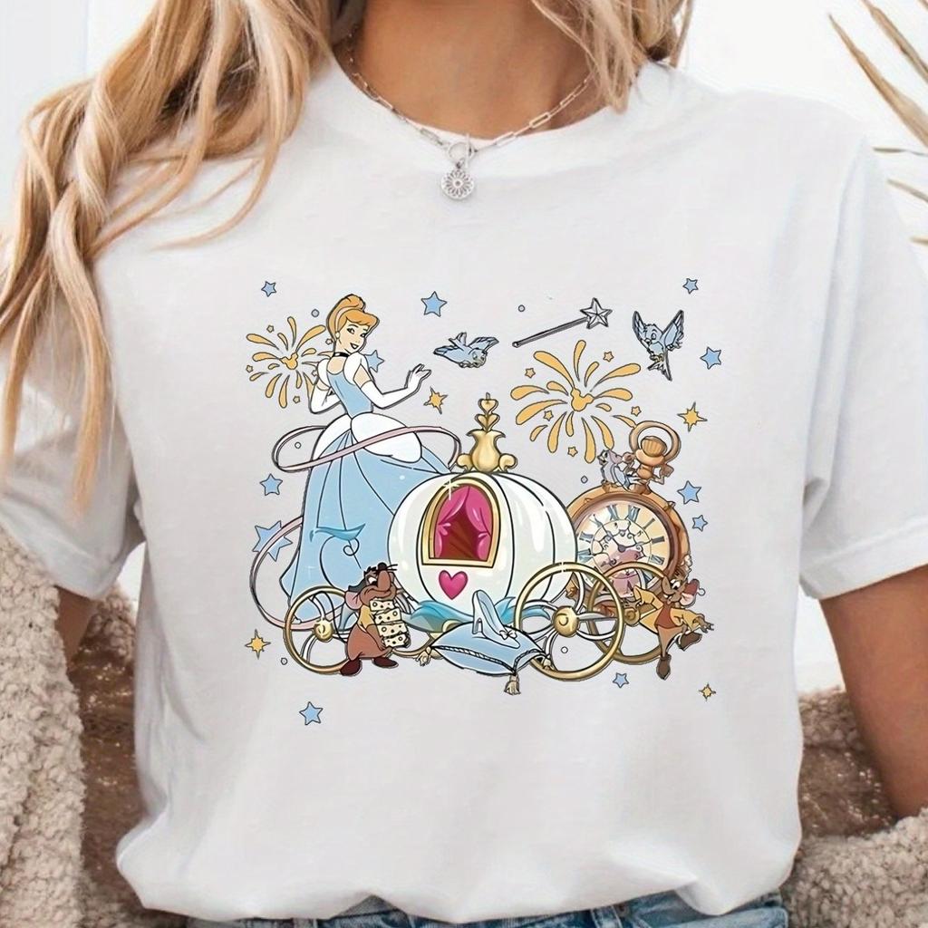 Style Womens Cinderella Glass Shoes and Pumpkin Carriage Unisex Four Season Pure Cotton Bottom Shirt Retro Clothing