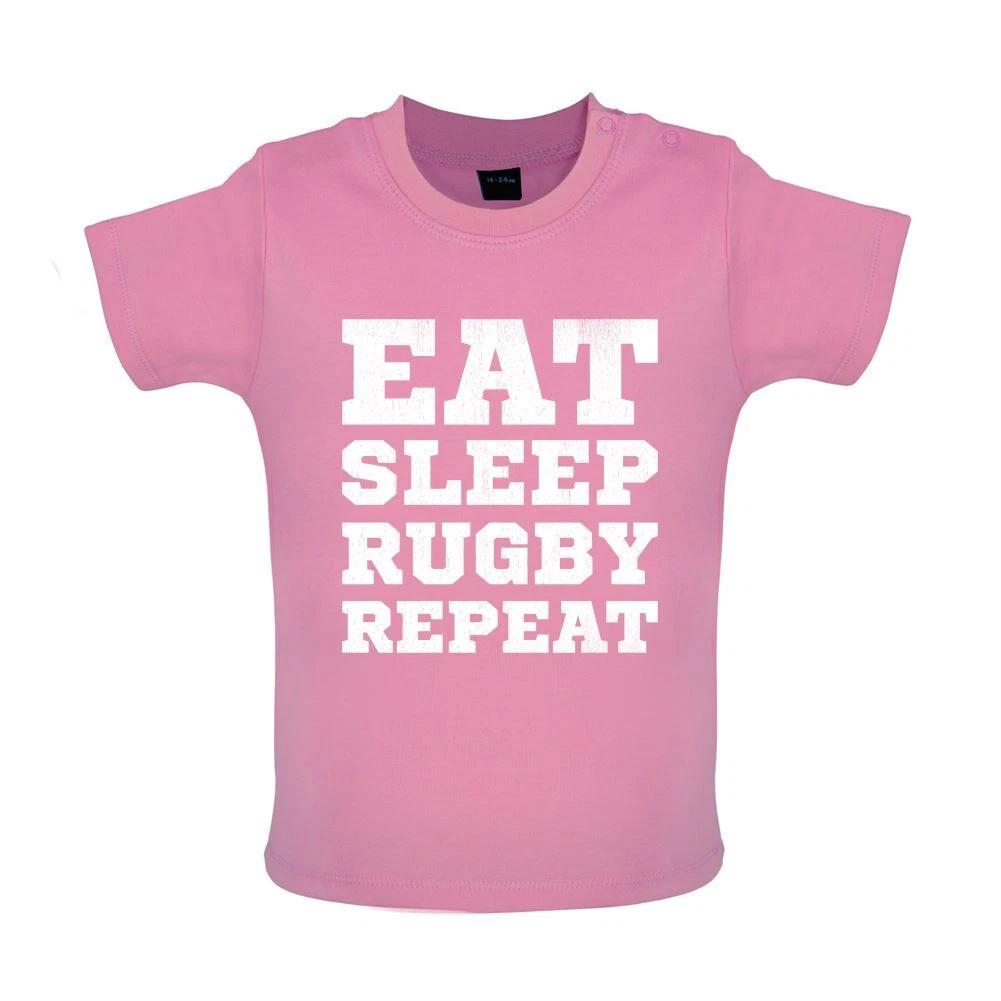 Eat Sleep Rugby Repeat - Baby Kids Boys Girls Unisex T-Shirt / Babygrow - League Union Player Sports 110