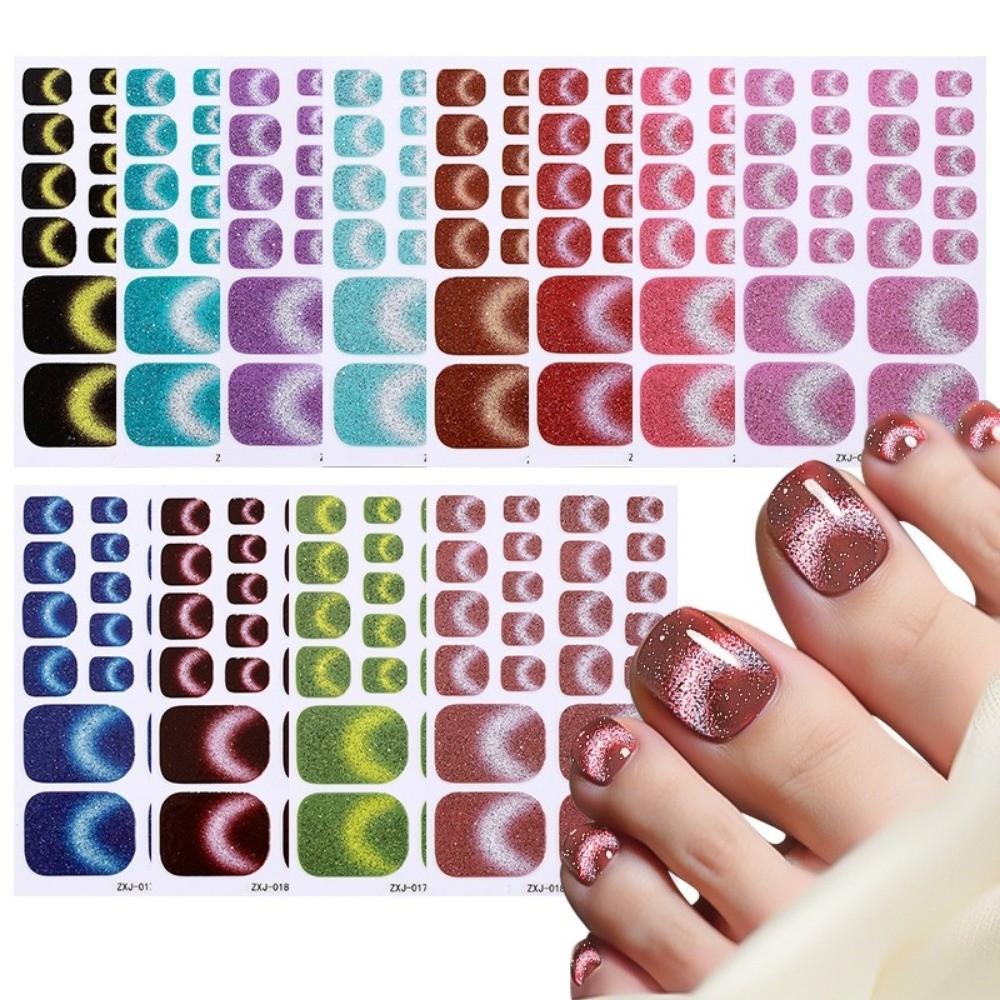 6Sheets Shimmering Glitter Foot Nail Stickers Gradient Pattern DIY Nail Art Supplies Vacation