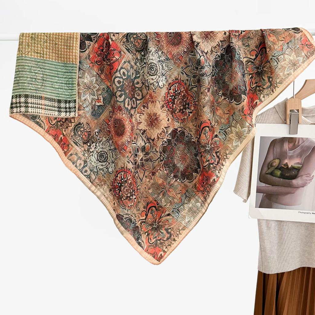 Retro Ethnic Style Velvet 91 Large Square Scarf Old Money Style Women's Double-sided Scarf Fashion High-end Silk Scarf Scarf Shawl