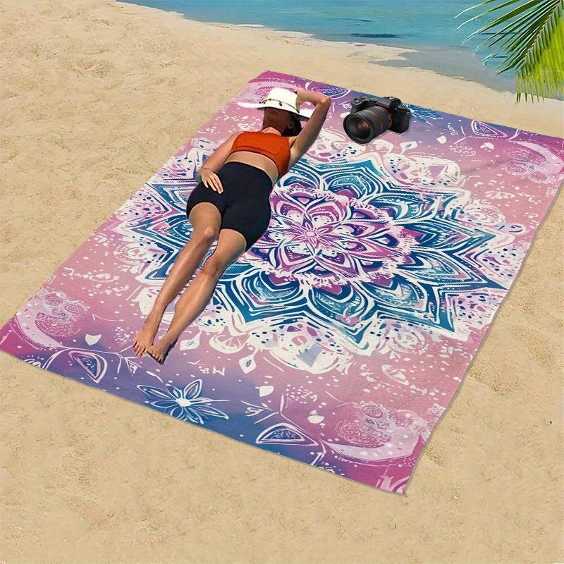 Bohemian Oversized Mandala Beach Towel - Quick Dry,Vibrant Mandala Design in Pink & Blue, Perfect for Travel Outdoor Adventures