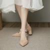 French Temperament High Heels Women's Thick Heel Summer Fairy Style Gentle Bridesmaid Single Shoes Pearl Sandals Women's Medium Heel Small Size