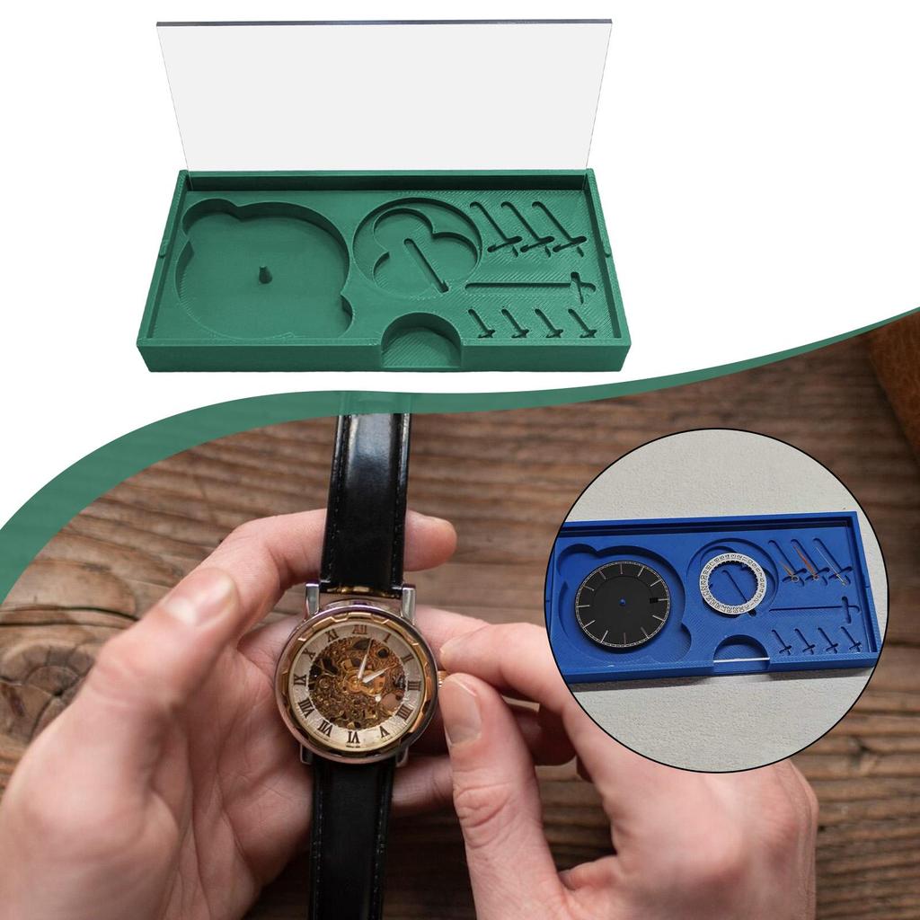 Storage Box for Watch Parts with Transparent Lid, Tray Dials, Storing Watchmaker's