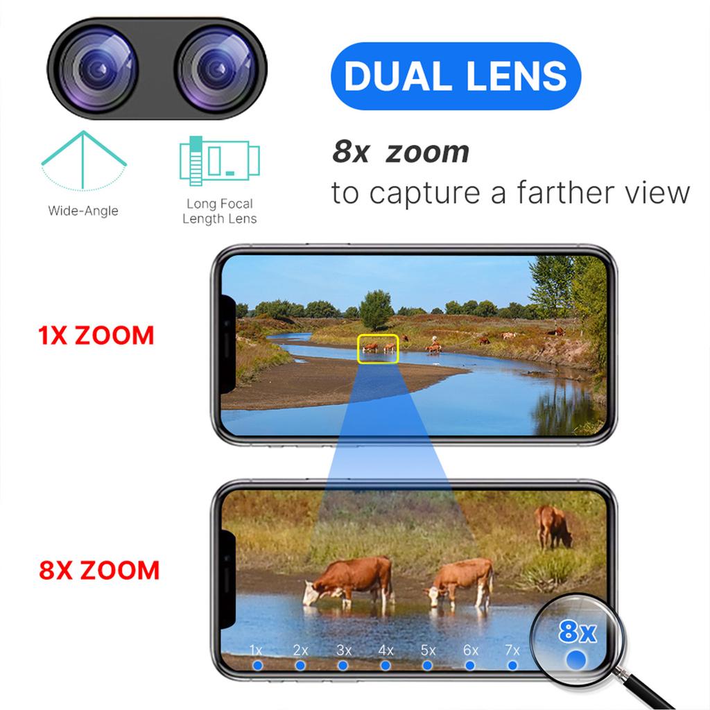 8MP Wireless Monitoring Camera Dual Lens Wall Mount Smart WiFi Camera IP66 2 Way Talk Motion Detection Wireless Security Camera