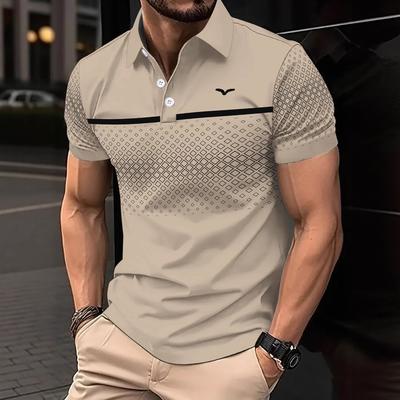 Men's Summer Slim Fit Printed Polo Shirt, Short Sleeve Collared Casual Athletic Golf Top