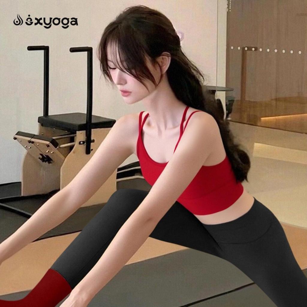 Stunning Red Yoga Sports Bra with Elegant Back Design, Ideal for Pilates and Fitness Wear