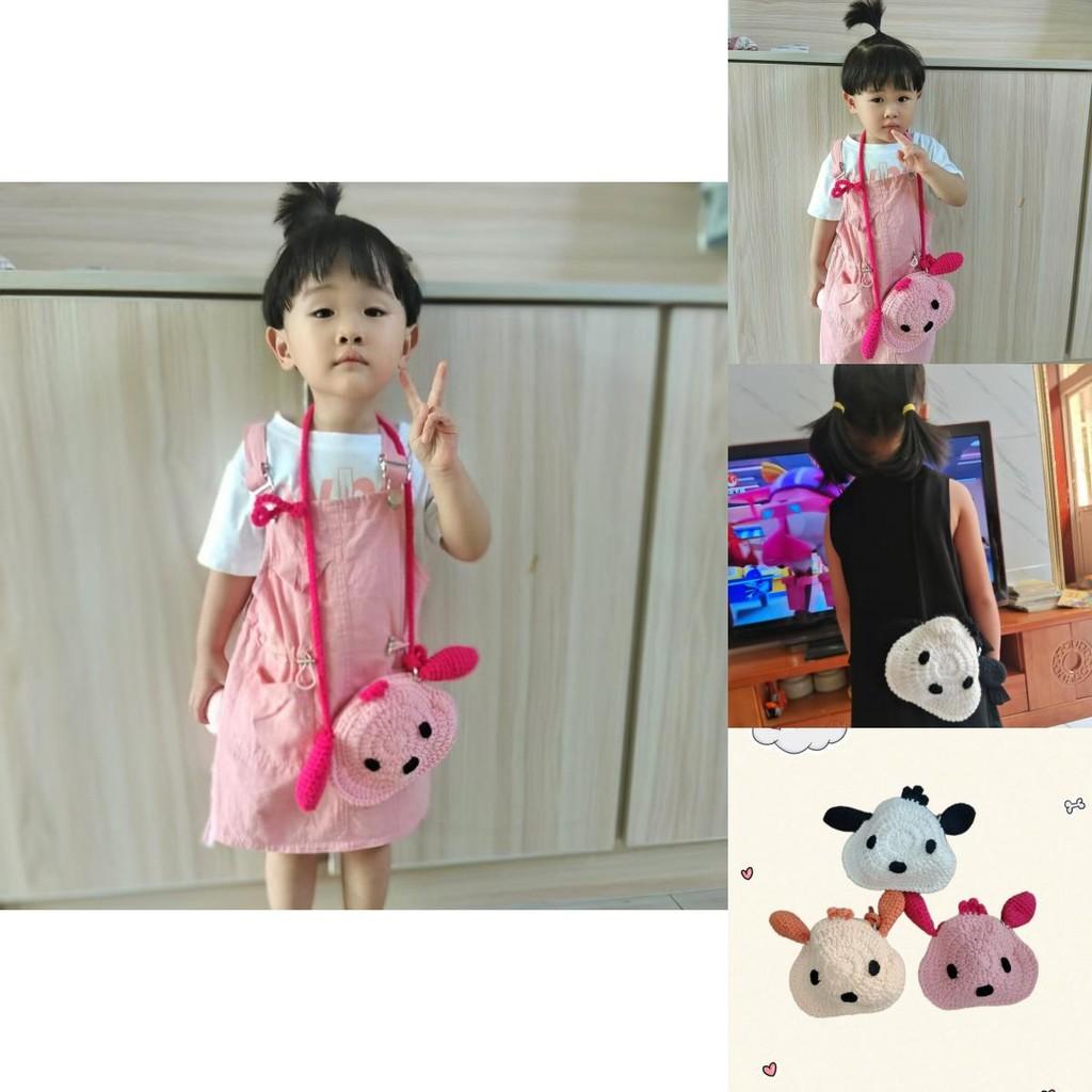 Adorable Cartoon Shoulder Bag For Kids Cute Knitted Animal Pattern Preschool Use