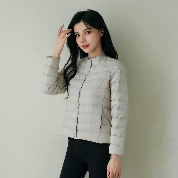 New Women Spring Winter Ultralight Down Jacket Warm Collarless Padded Parka Portable O Neck Puffer Overcoat Female