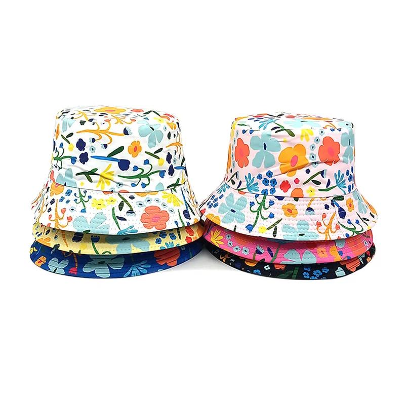 Spring and Summer Polyester Cartoon Print Bucket Hat Outdoor Travel Sun Cap For Boy and Girl 107