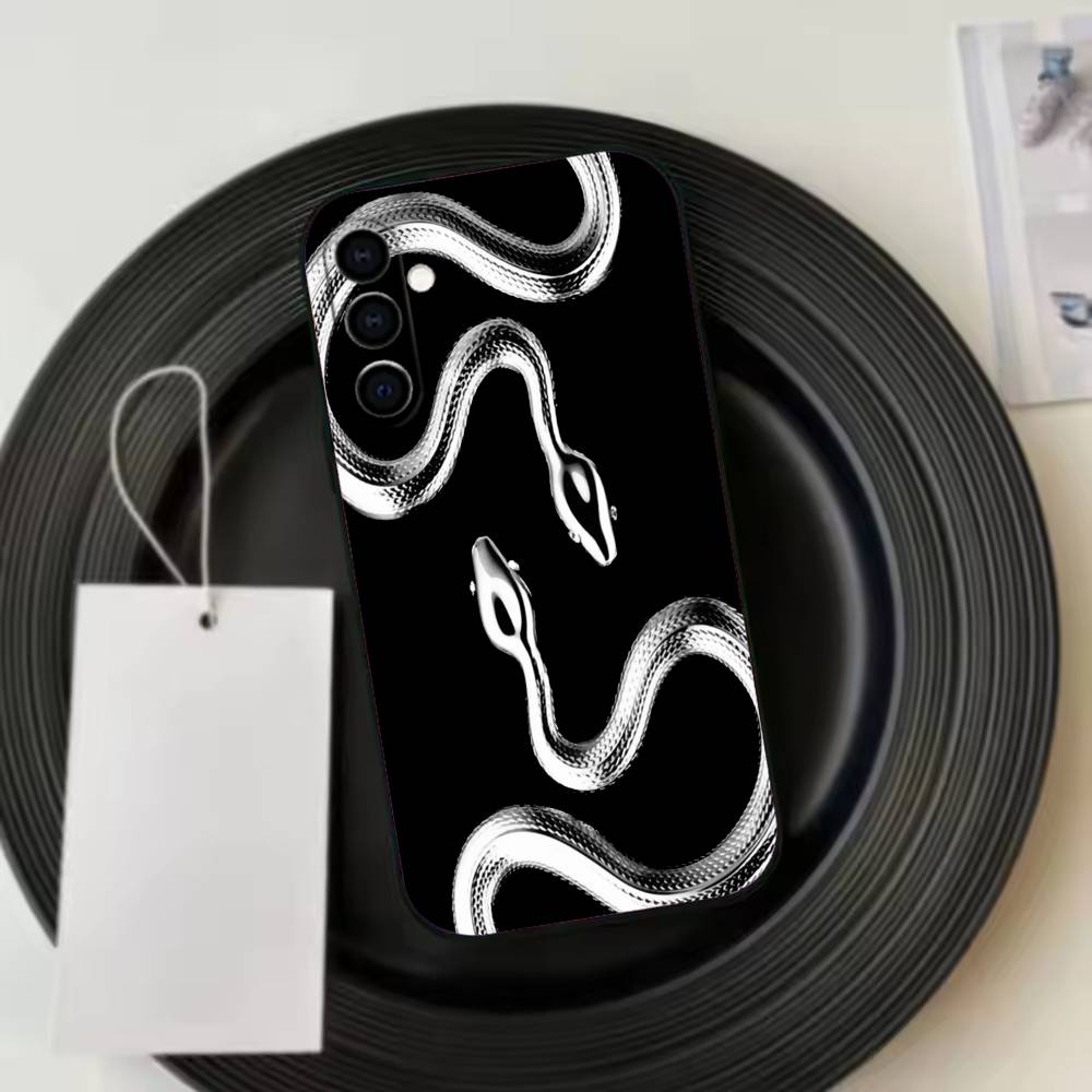Stylish Black S-Snake Print Phone Case For Samsung Galaxy A73,A72,A71,A70,A53,A52,A51,Soft Silicone Black Cover Samsung a22 5g