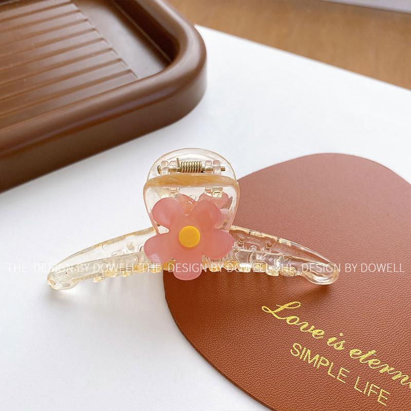 Beautiful Handcrafted Plastic Hair Claw With Colorful Flower Accents For Stylish Girls