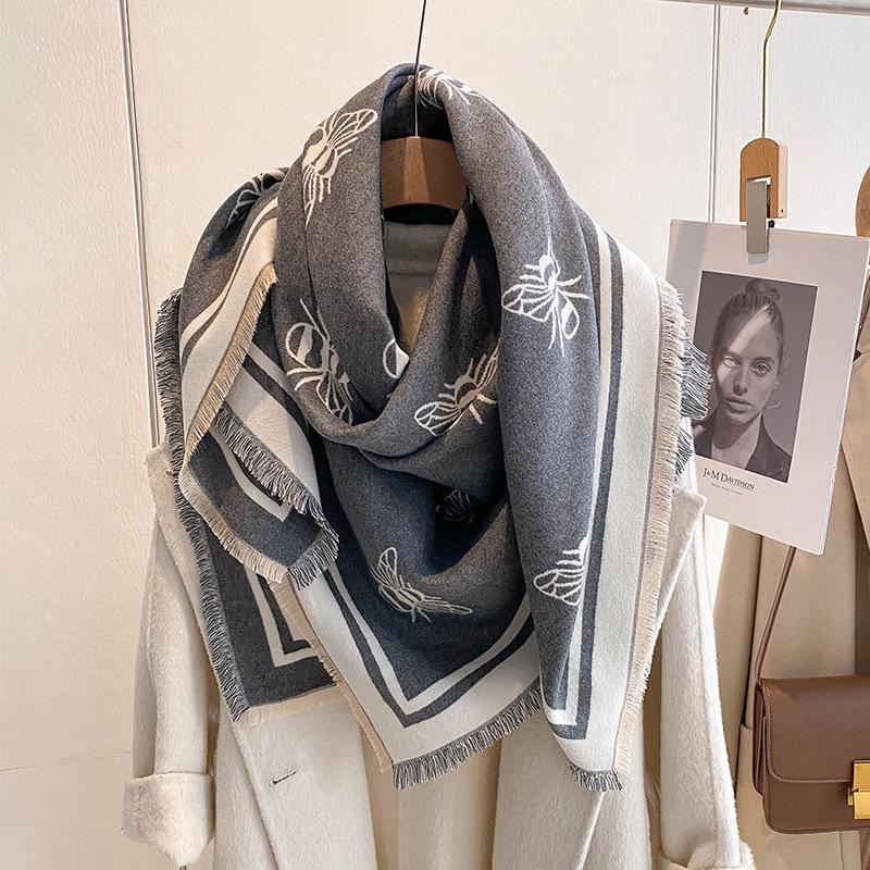 Korean Version Of Bee Fashion Double-Sided Large Square Scarf, Scarf, Women'S Outer Cloak, Thickened Cloak, Windproof And Cold Women