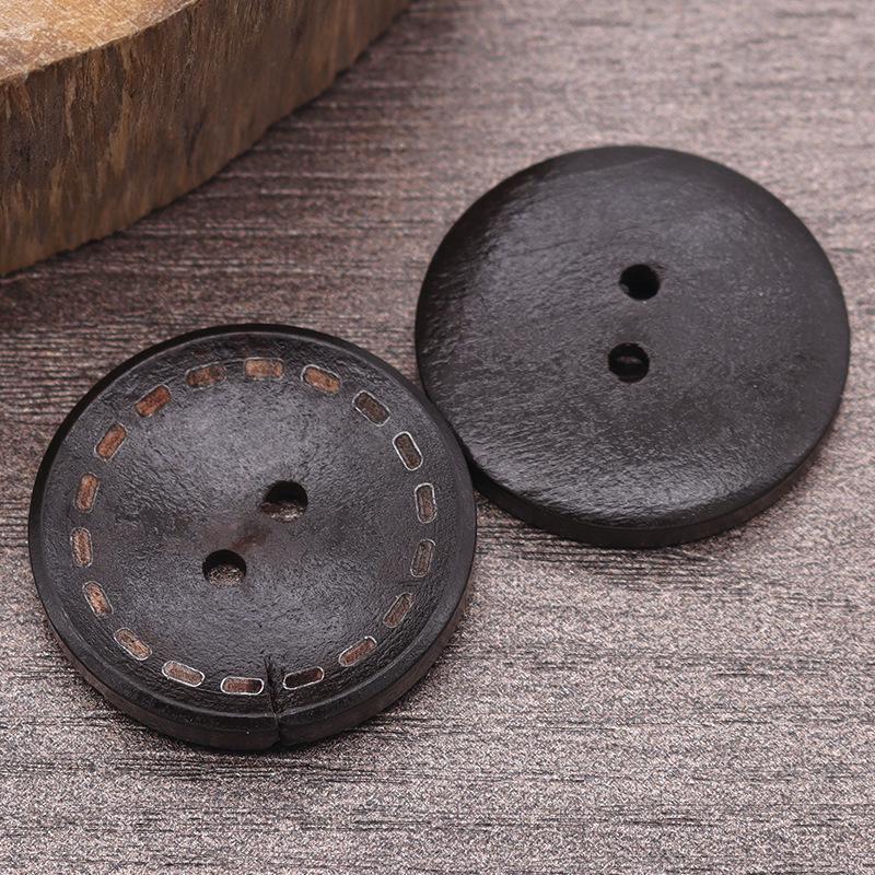 Laser-Dotted Retro Wooden Coat Buttons - Natural Wood Wide Edge for Shirt, Cardigan, or Trench Coat
