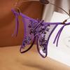 Sultry Lace-Up Plus Size Embroidered Panties with Strappy Open Crotch and Removable Thong for Women