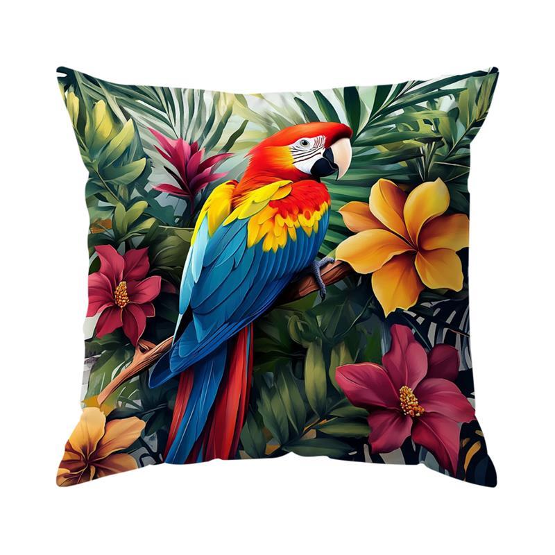 Coussins Watercolor Fleur de Perroquet Housse de Coussin Imprimée Polyester 45x45cm Housse de Coussin d'Appoint Décoratif Housse de Coussin de Canapé 45x45cm