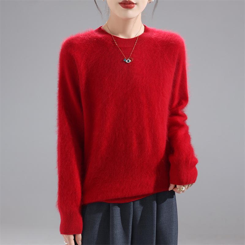 2025 Fashion Women's Round Neck Wool Sweater: Versatile Loose-Fit Knit Base Layer