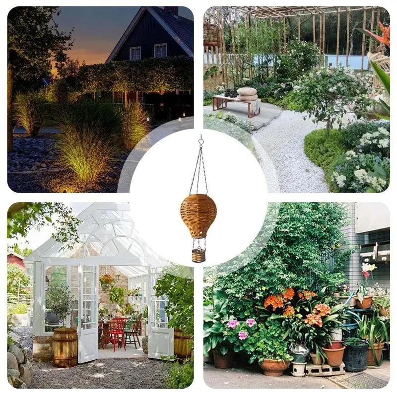 Solar Powered Hot Air Balloon Rattan Lantern - Handwoven Hanging Light, Waterproof Outdoor Decor for Garden Patio Porch