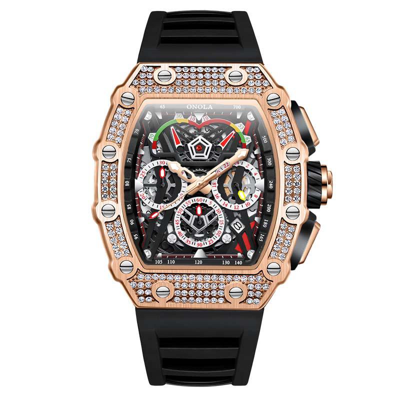 Fashionable Full Diamond Design Multifunctional Fully Automatic Mechanical Watch for Men