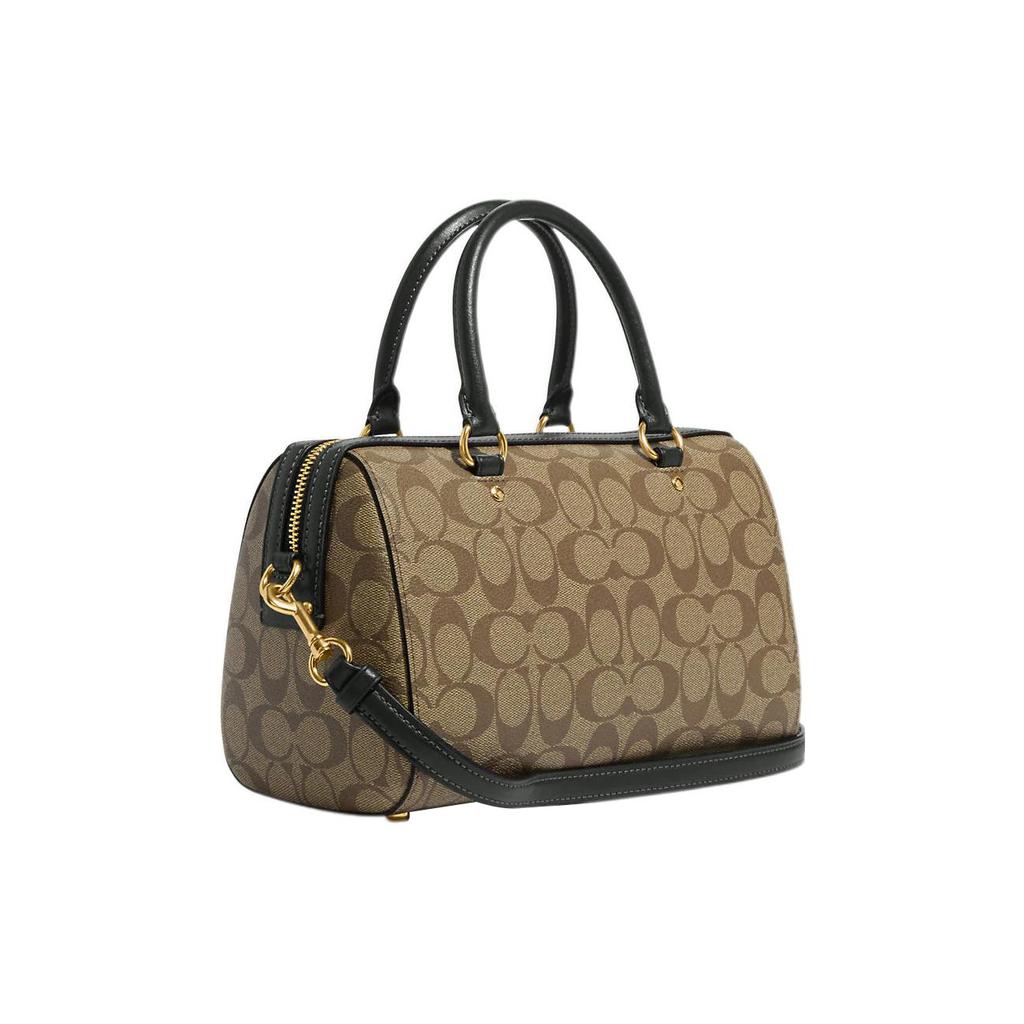 New COACH Rowan Satchel Bag Medium Khaki/Black 83607-IMRQE
