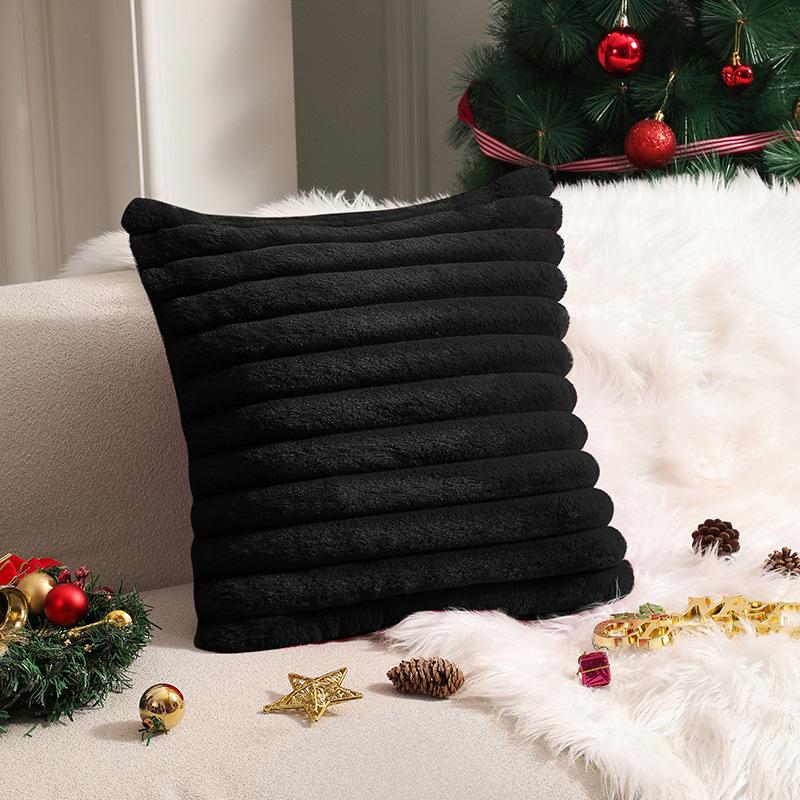 Cozy Faux Fur Plush Throw Pillow Cover - Fluffy Striped Winter & Christmas Decorative Cushion Case with Zipper Closure for Sofa
