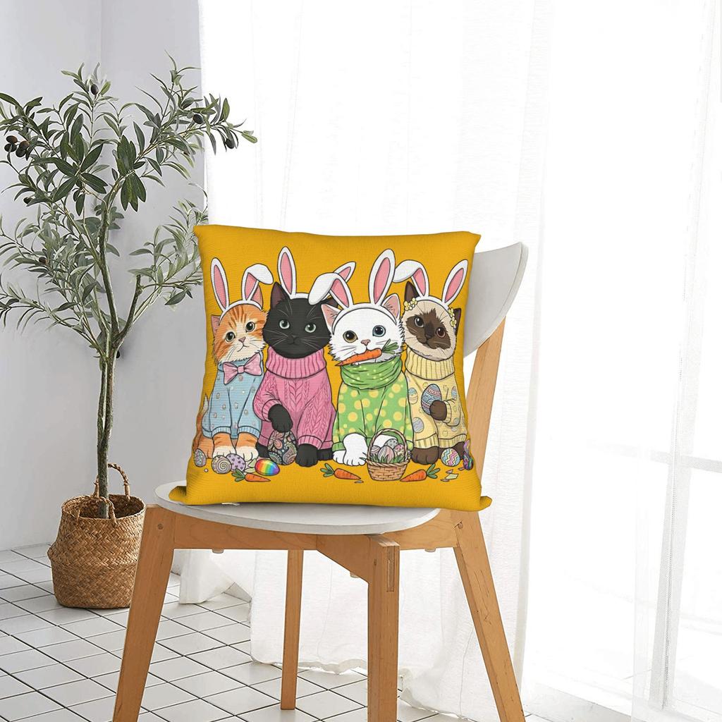 Pillow Case Funny Easter Cats Ears Bunny Eggs Comfy Pillow Cover For Sofa Bedroom Home Decor Morden Pillowcases