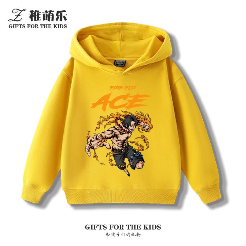 Kinder-Hoodie mit Aufdruck zum Thema Luffy aus One Piece, innen gefüttert mit Fleece, vielseitig und modisch für Herbst und Winter.