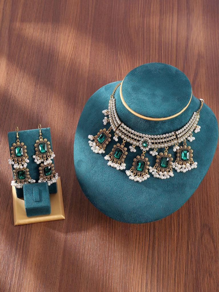 European Bohemian Necklace & Earrings Set: Retro, Ethnic Style Chain with Exaggerated Personality.