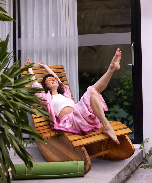 Leżak Bujany Ogrodowy Drewniany Bujany Leżanka Ogrodowa Do Strefy Spa Fotel