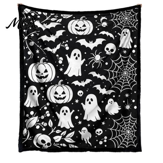 Washable Velvet Throw Blanket Halloween DIY Coloring Blanket, with Ghost Patterns, Color Your Unique Birthday Gifts for Artists Own Cozy Adults