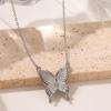 Elegant Butterfly Necklace - Gold-Plated Stainless Steel with Diamond Accents, Two-tone Design