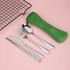 Stainless Steel Portable Cutlery Set with Cloth Bag - Includes Knife, Fork, Spoon & Chopsticks for Outdoor Travel