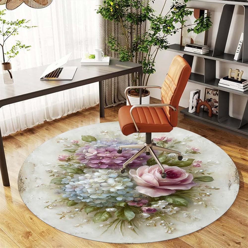 1pc Floral Bouquet Round Chair mat Area Rug - Non-Slip, Floor Mat for Office, Bedroom, and Indoor Decor-1002308