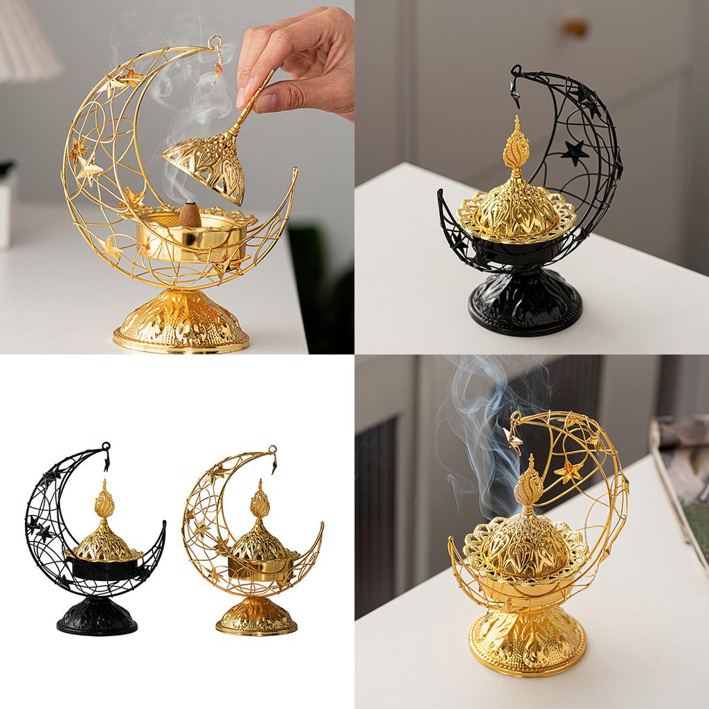Middle East Handheld Crescent Metal Incense Burner Black/Gold Living Room Tabletop Aromatherapy Burner Arab Eid Ornament
