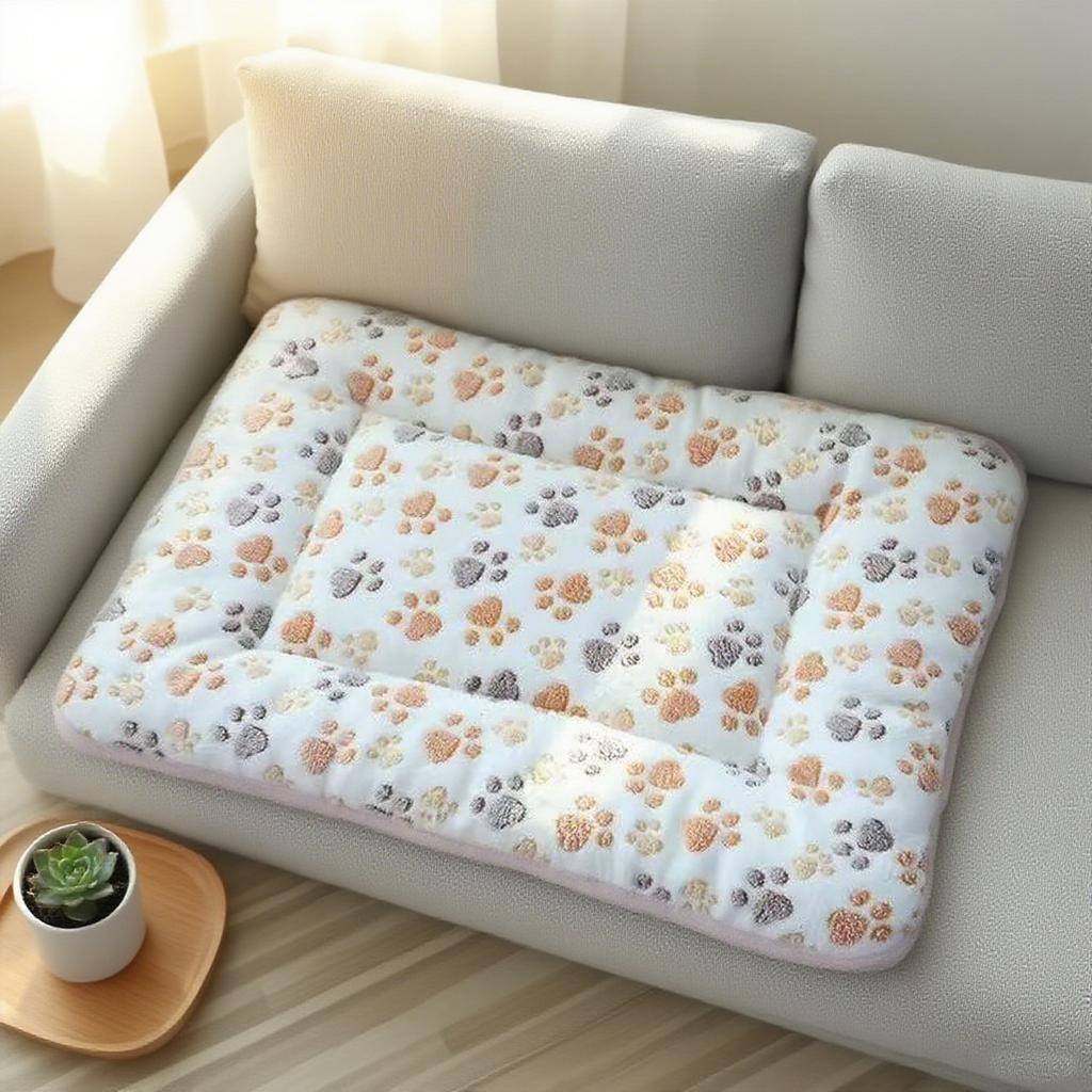 Cute Paw Print Double-Sided Plush Pet Mat for Cats and Small Dogs