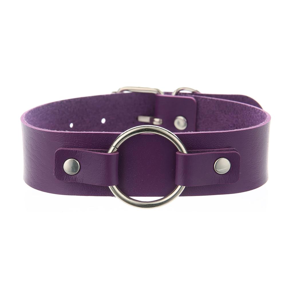 Unisex Round Ring PU Leather Choker, Harajuku Punk Adjustable Neck Collar