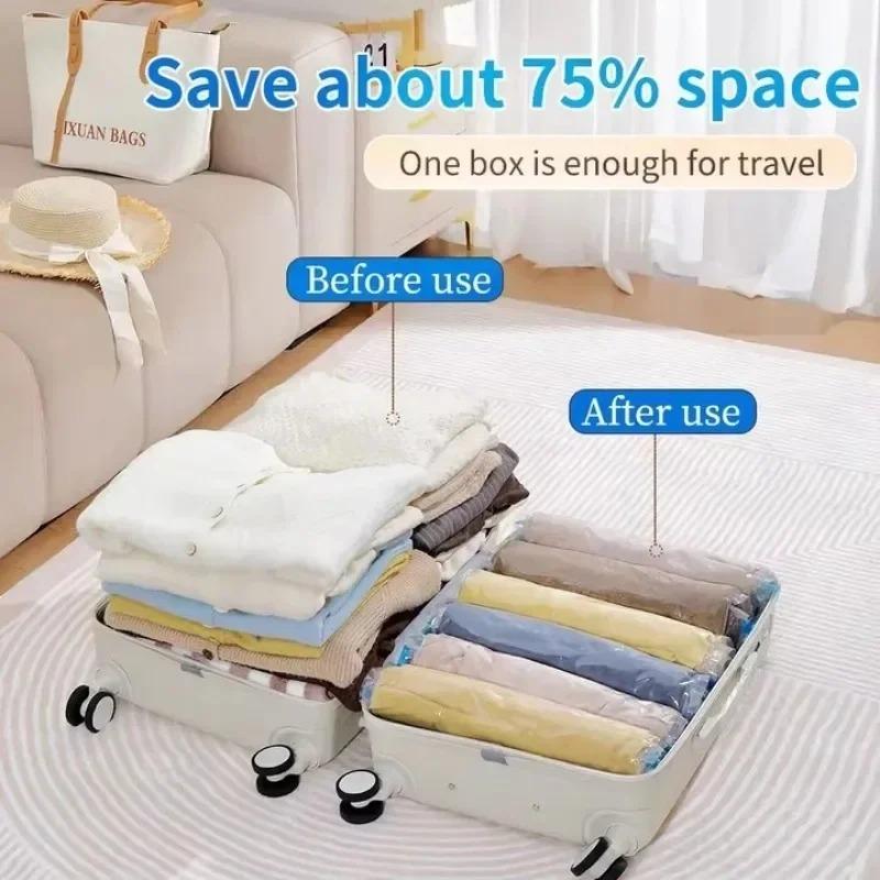 1-15pcs Hand Rolling Compression Vacuum Bag for Clothes Foldable Compressed Bag Storage Bag Travel Space Saving Seal Bags