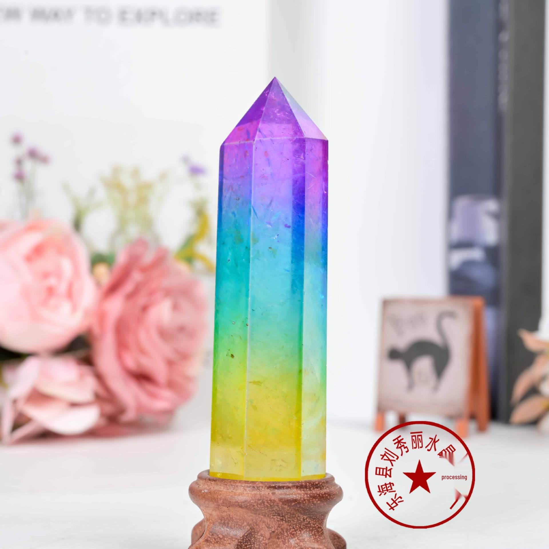 

Гальванизированный трехцветный кристалл, шестигранная призма, украшение – полированный кристаллический столб с одним концом для декора офиса 4-5 cm