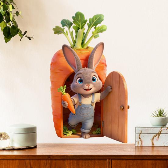 Påskhare Öppnar Dörr Väggdekal Självhäftande Rolig Morotskanin Klistermärke för Toalett Kök Kylskåp Vardagsrum Sovrum Dekor