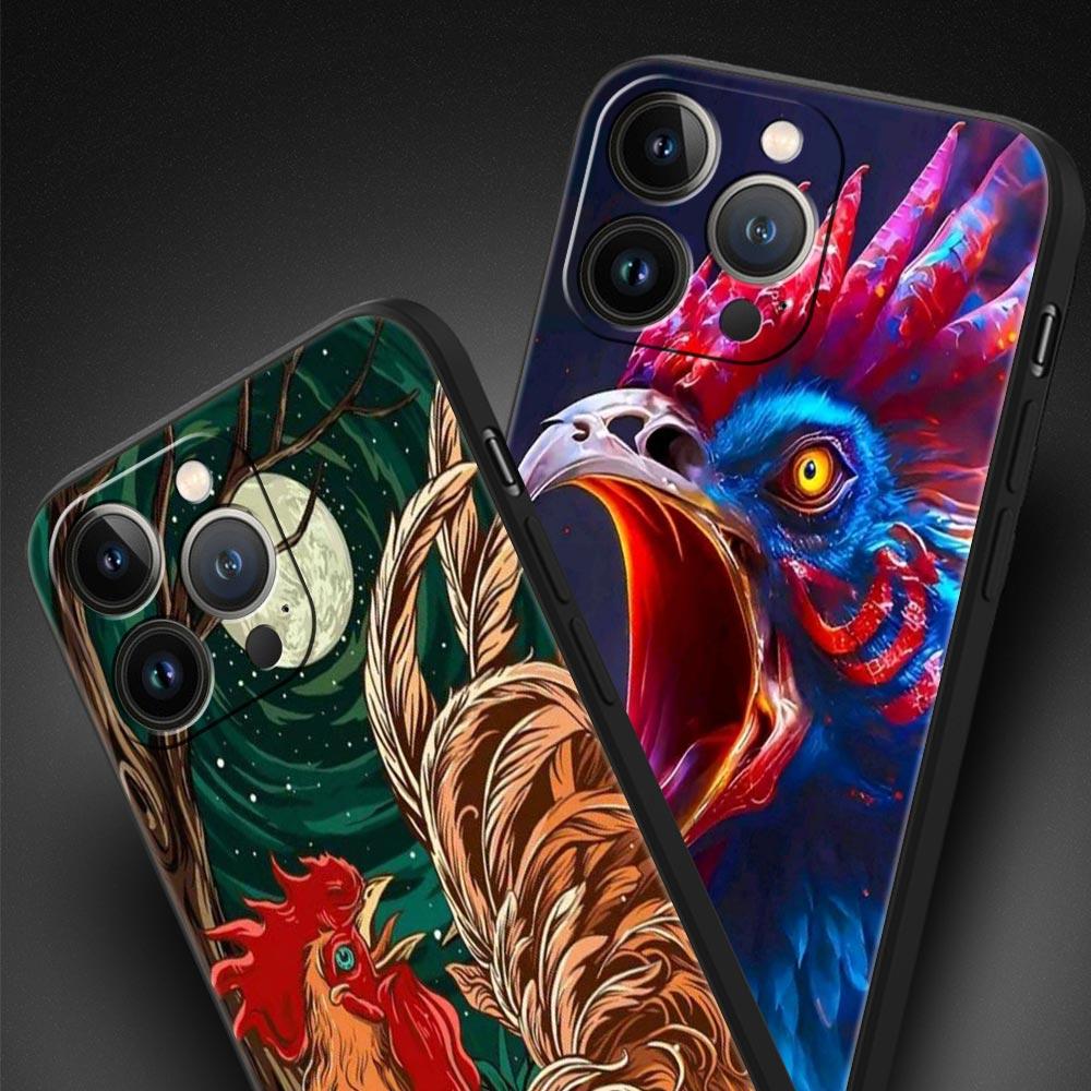 Cock Rooster Chicken Phone Case For iPhone 17 16 15 Pro Max 11 12 13 14 7 8 Plus SE 2020 X XR XS Cover Soft Black