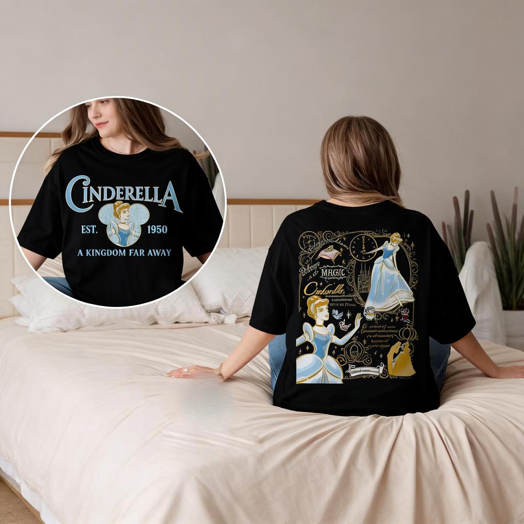 Vintage Disneys Latest Bestselling Shortsleeved Vintage Cinderella Loose and Breathable Womens Tshirt