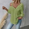 Spring Summer Lapel 3/4 Sleeve Off Shoulder Textured Single-breasted Casual Shirt Cardigan for European American Crossbody