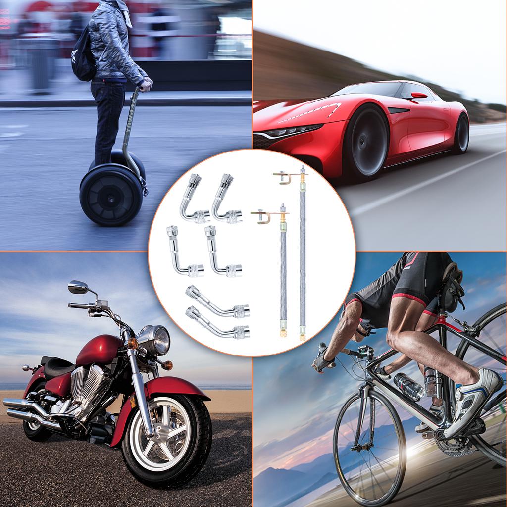 4Pc Valve Stem Extendsions 8/12 Inch Stainless Steel Braid Flexible 6Pc Schrader