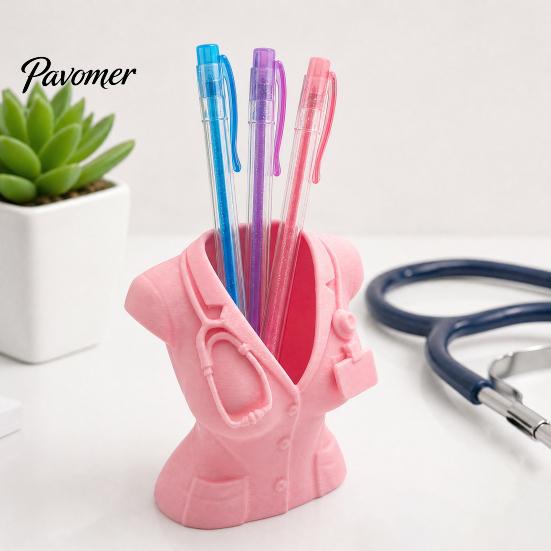 Medical Staff Gift Nurse Uniform Pen Holder, 3D Printed Theme Desk Organizer for Idea Pens Makeup Brushes Small Stationery, Decorative Female Doctors